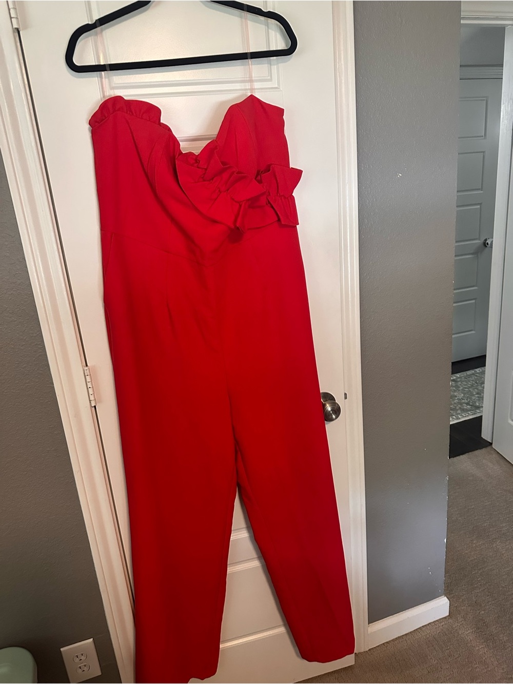 DO+BE Red Strapless Ruffle Jumpsuit